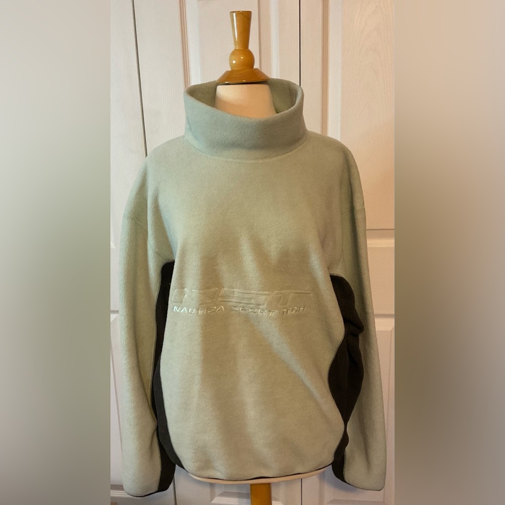 Vintage Nautica Sport Tech Fleece Sweatshirt Light Green‎ Grey Y2K XL